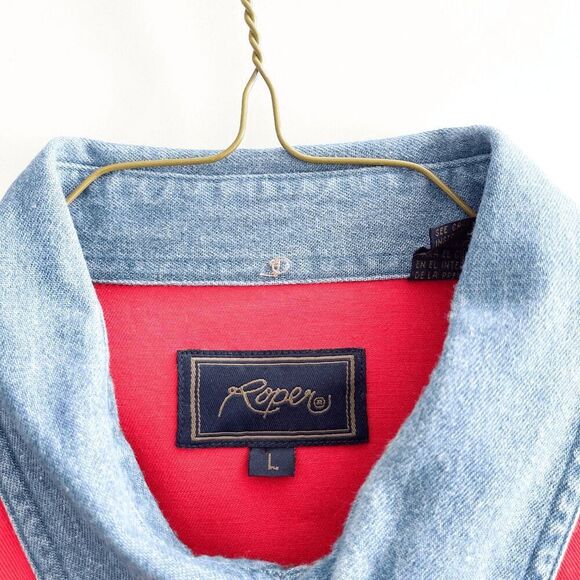 Roper Mens Long-Sleeve Denim Collar Heavyweight Western Shirt Red Size Large - Picture 5 of 9